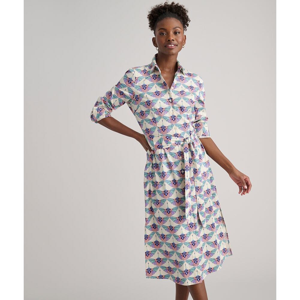Untuckit Shirtdress Peyton Midi Swan Bird Stretchy Cotton Midi 2 Belted Buttons